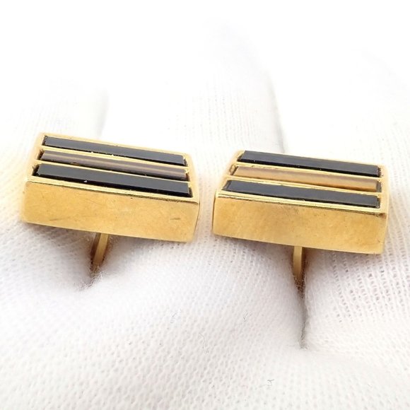 Rare Vintage Tiffany & Co. 18k Yellow Gold Classic Onyx Tiger Eye Cufflinks - Picture 7 of 12